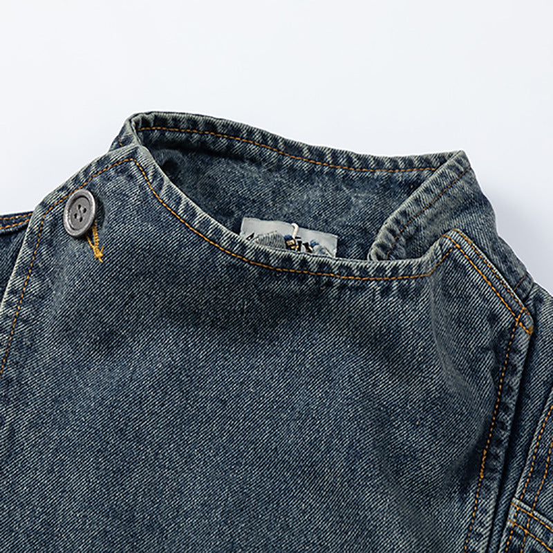 Stand Collar Denim Coat For Men